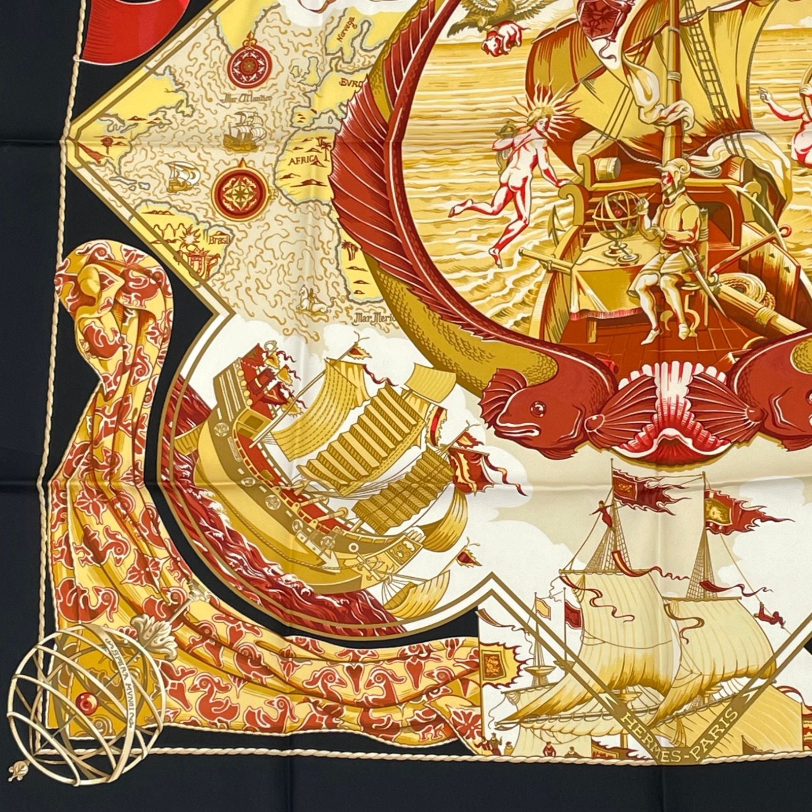 Hermes Scarf Carre 90 Pau Dela Des Cinq Mers Across the Five Seas Silk Black — view 4