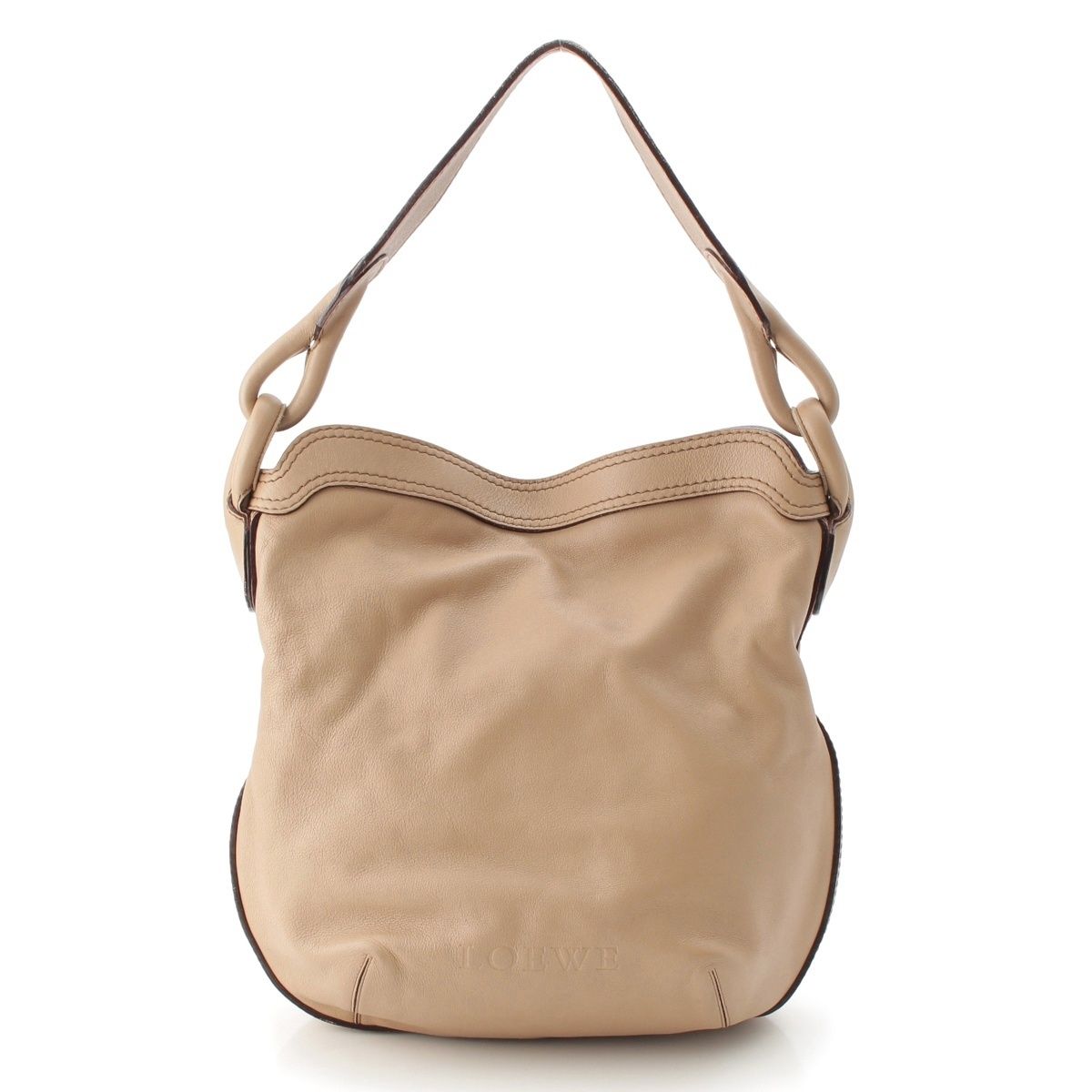 Loewe Switch Small Runner Leather Logo Shoulder Bag Beige