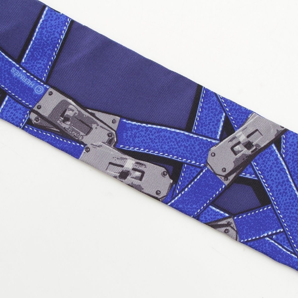 Hermes Twilly Silk Kelly Croam Motif Belt Pattern Scarf Blue — view 5