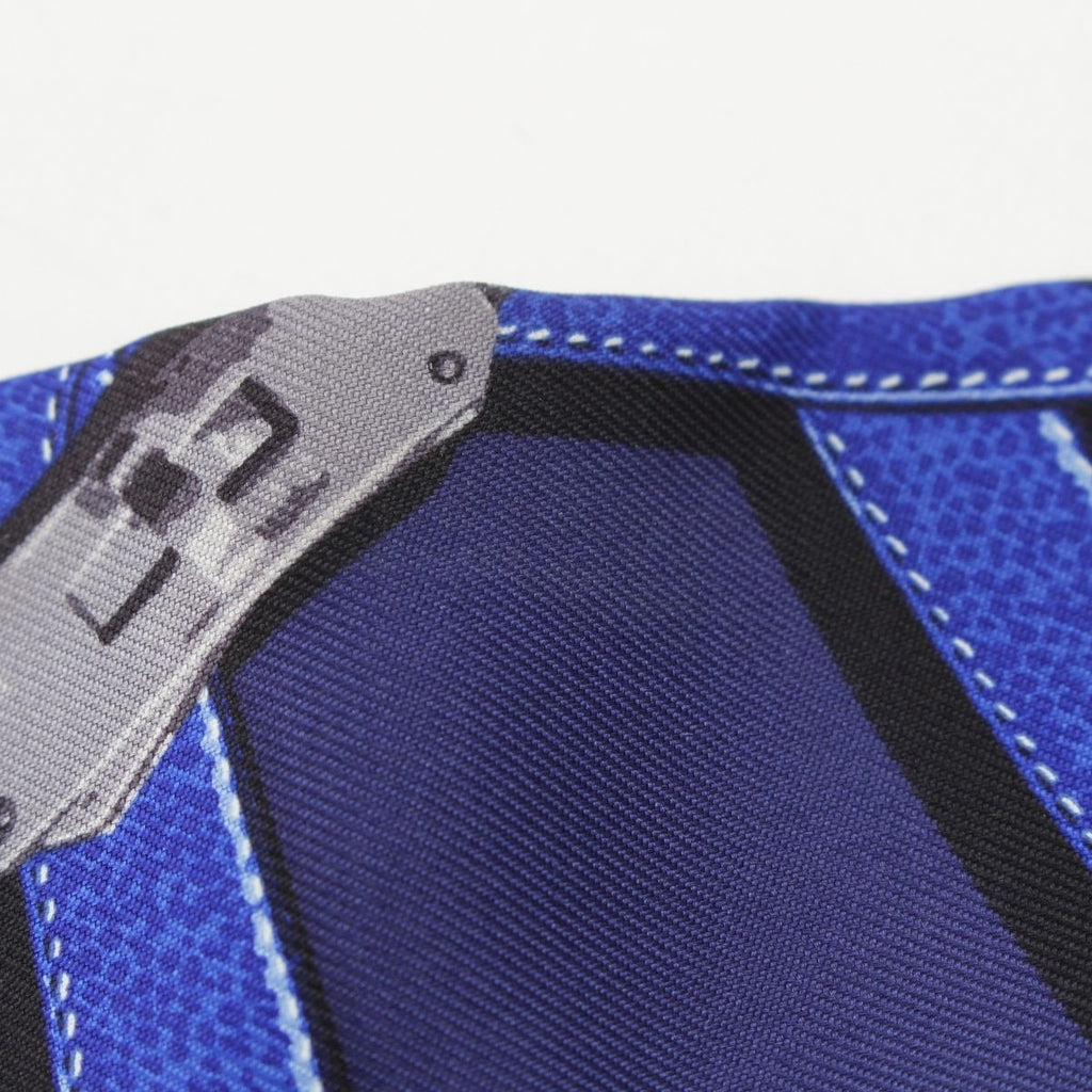 Hermes Twilly Silk Kelly Croam Motif Belt Pattern Scarf Blue — view 9