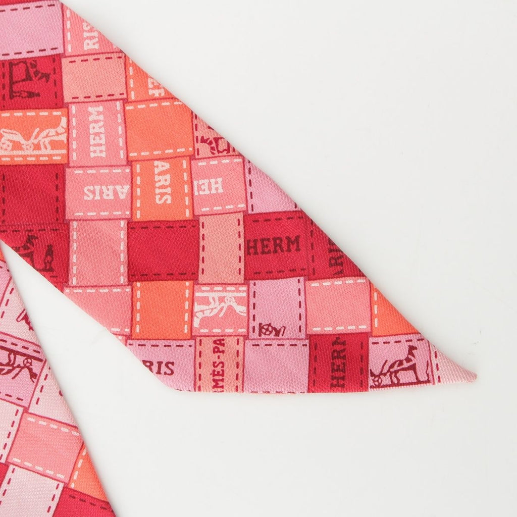 Hermes Twilly Silk Bolduc Check Scarf Pink — view 3