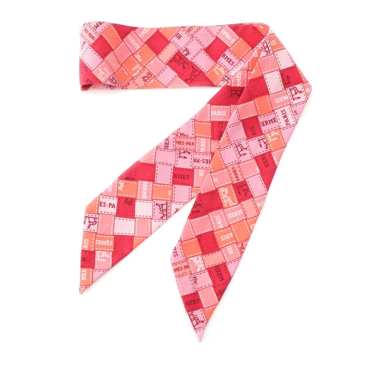 Hermes Twilly Silk Bolduc Check Scarf Pink