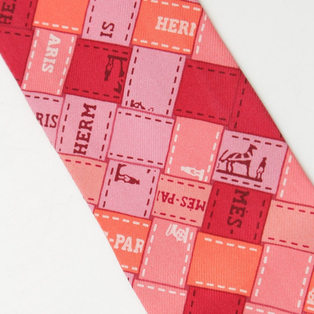 Hermes Twilly Silk Bolduc Check Scarf Pink — view 5