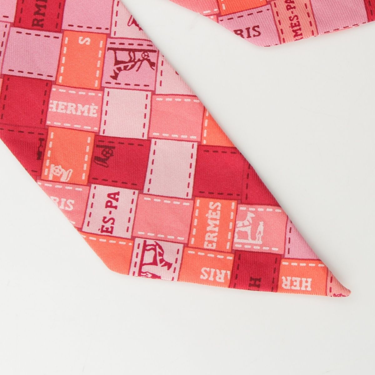 Hermes Twilly Silk Bolduc Check Scarf Pink — view 4
