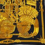 Hermes Carre 90 Armets en Panache Feathered Cavalry Helmet Black Gold Scarf Silk — view 5