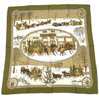 Hermes Scarf Carre 90 Lhiver en Poste Winter Mail Carriage Silk 100% Brown