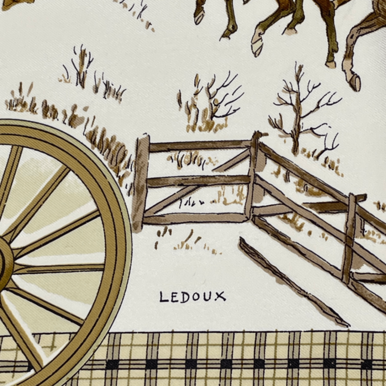 Hermes Scarf Carre 90 Lhiver en Poste Winter Mail Carriage Silk 100% Brown — view 6