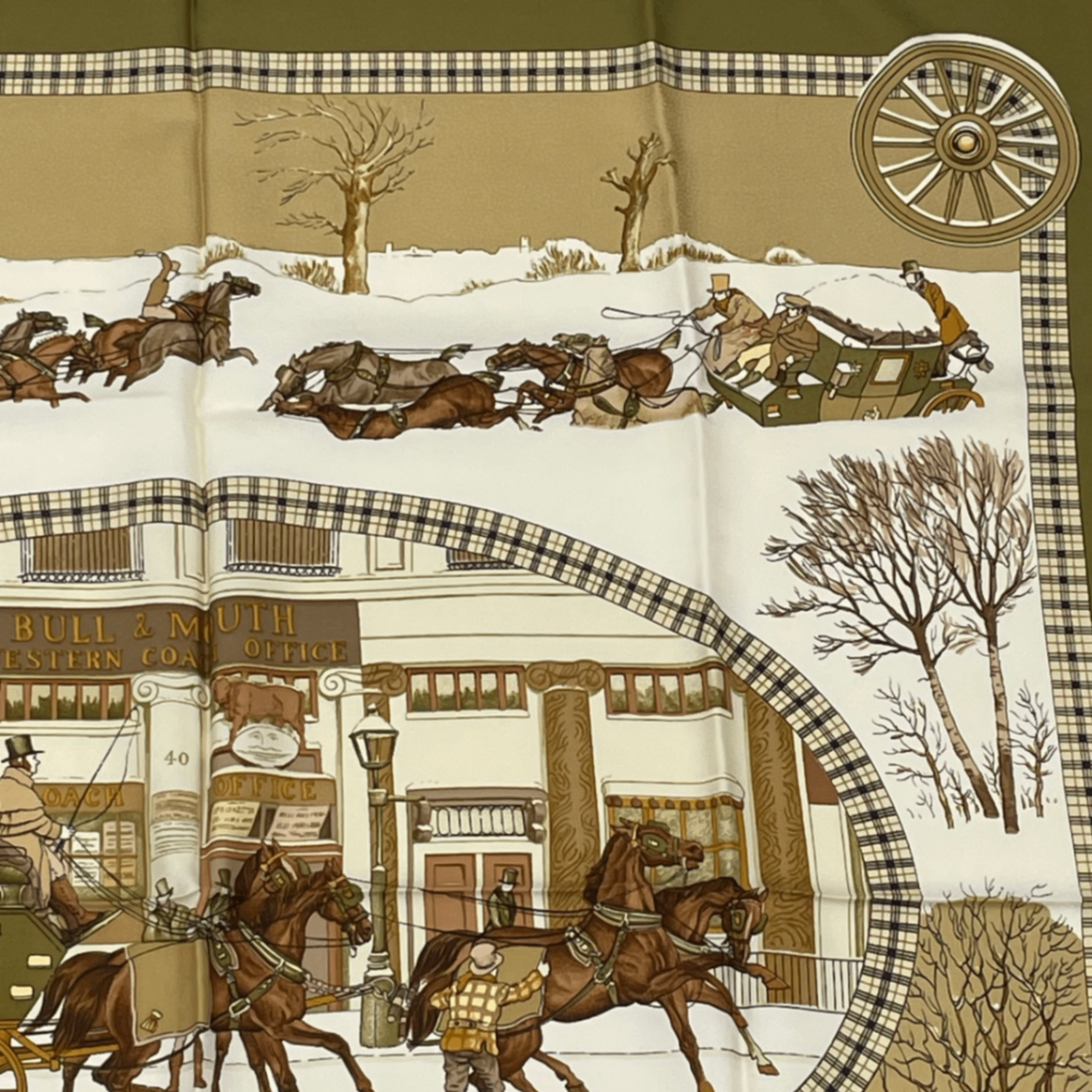 Hermes Scarf Carre 90 Lhiver en Poste Winter Mail Carriage Silk 100% Brown — view 4