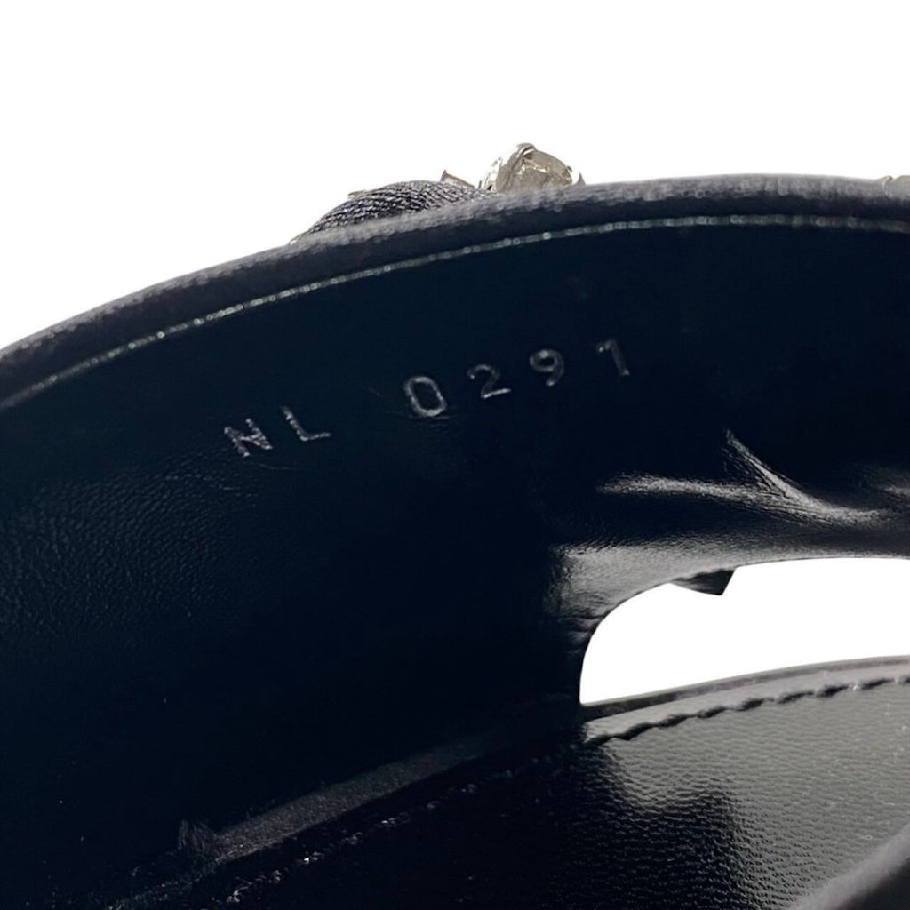 Louis Vuitton Bijou Rhinestone Diva Black Satin Leather Mules — view 8