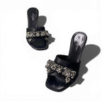 Louis Vuitton Bijou Rhinestone Diva Black Satin Leather Mules — view 4