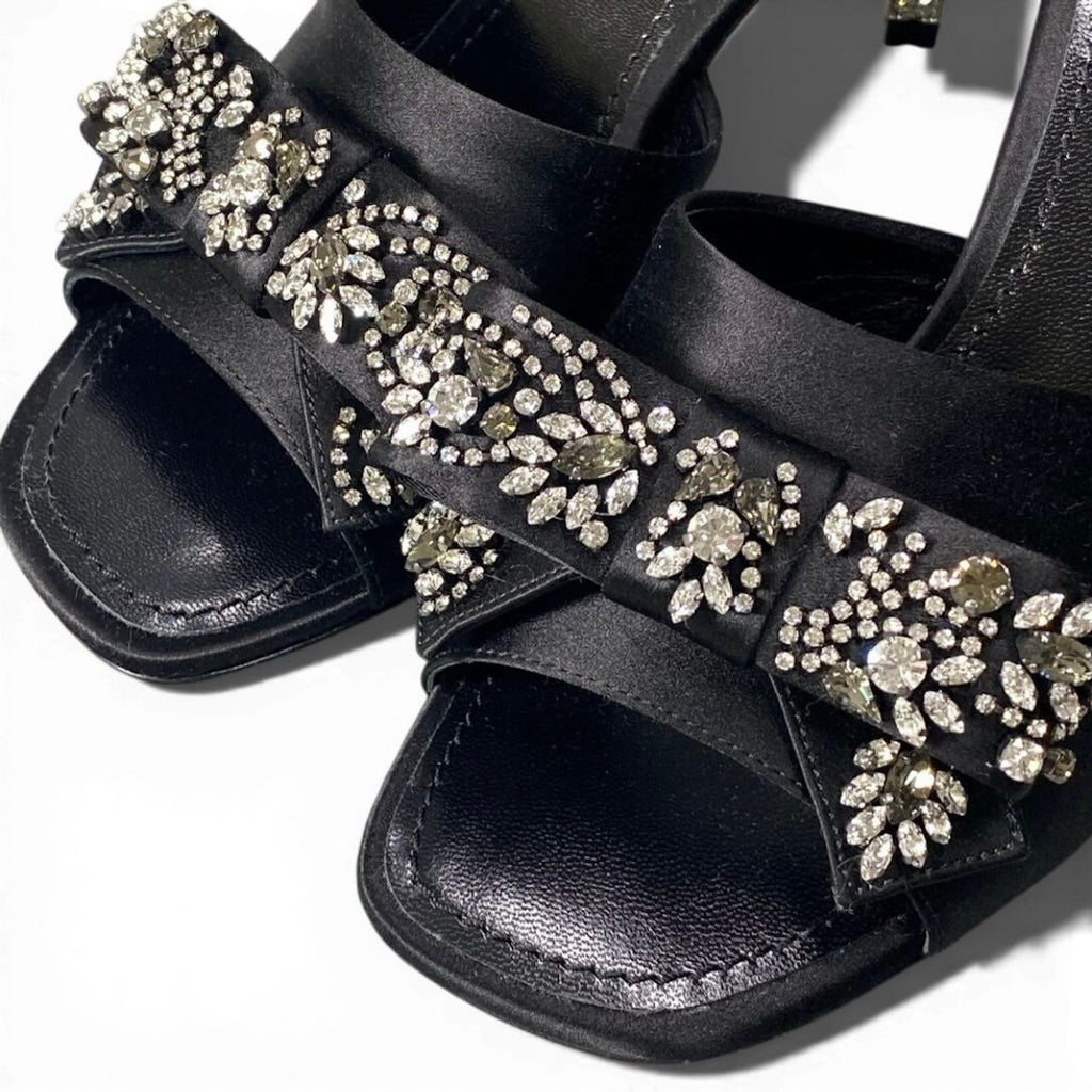 Louis Vuitton Bijou Rhinestone Diva Black Satin Leather Mules — view 6
