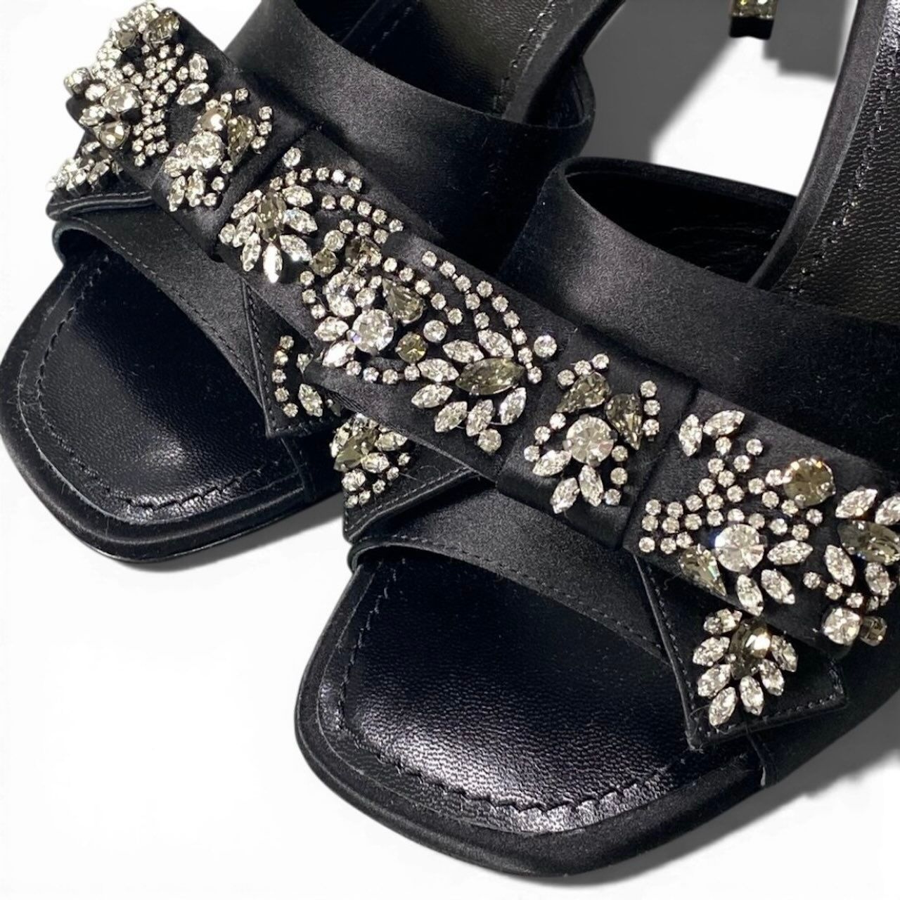 Louis Vuitton Bijou Rhinestone Diva Black Satin Leather Mules — view 6