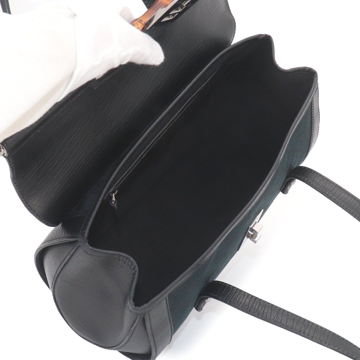 Gucci Banboo Hand Bag GG Canvas Leather Black Silver — view 7