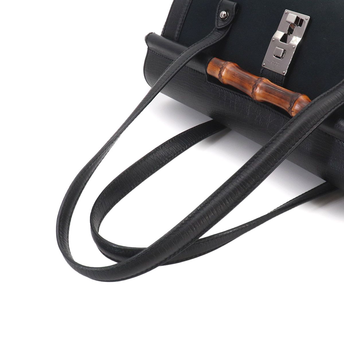 Gucci Banboo Hand Bag GG Canvas Leather Black Silver — view 6