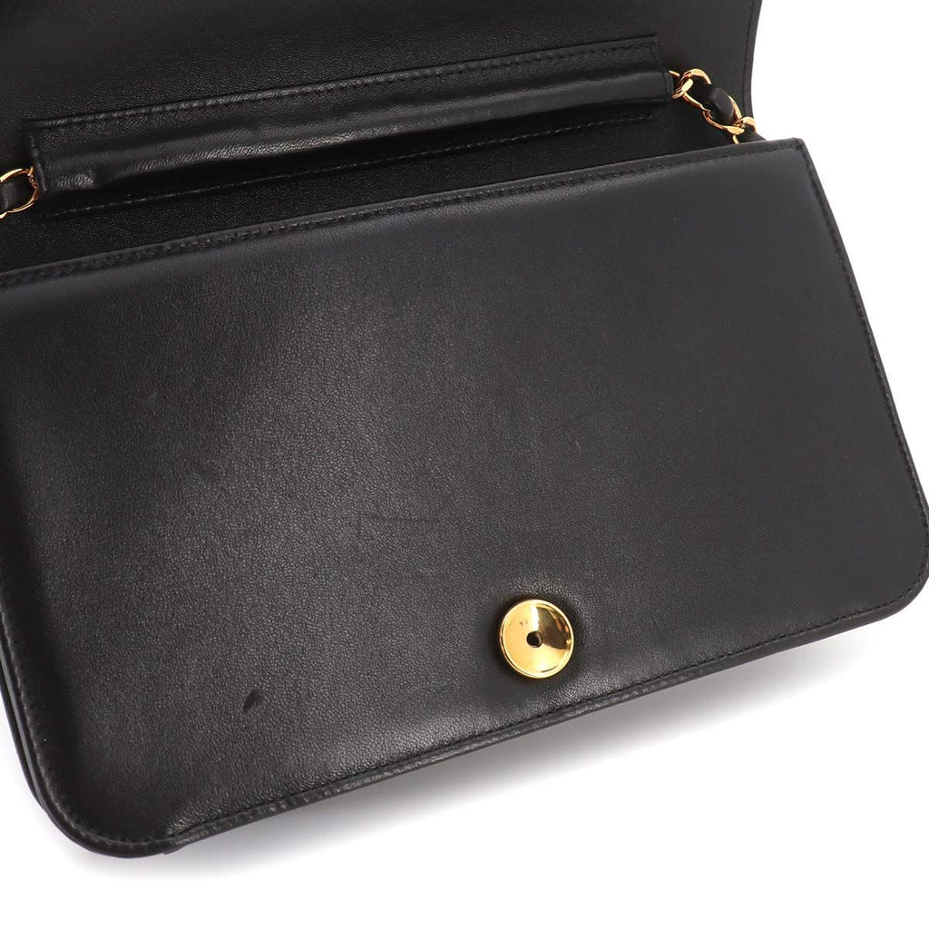 Chanel Quilted Chain Shoulder Bag Lambskin Black Gold Push Lock — view 9