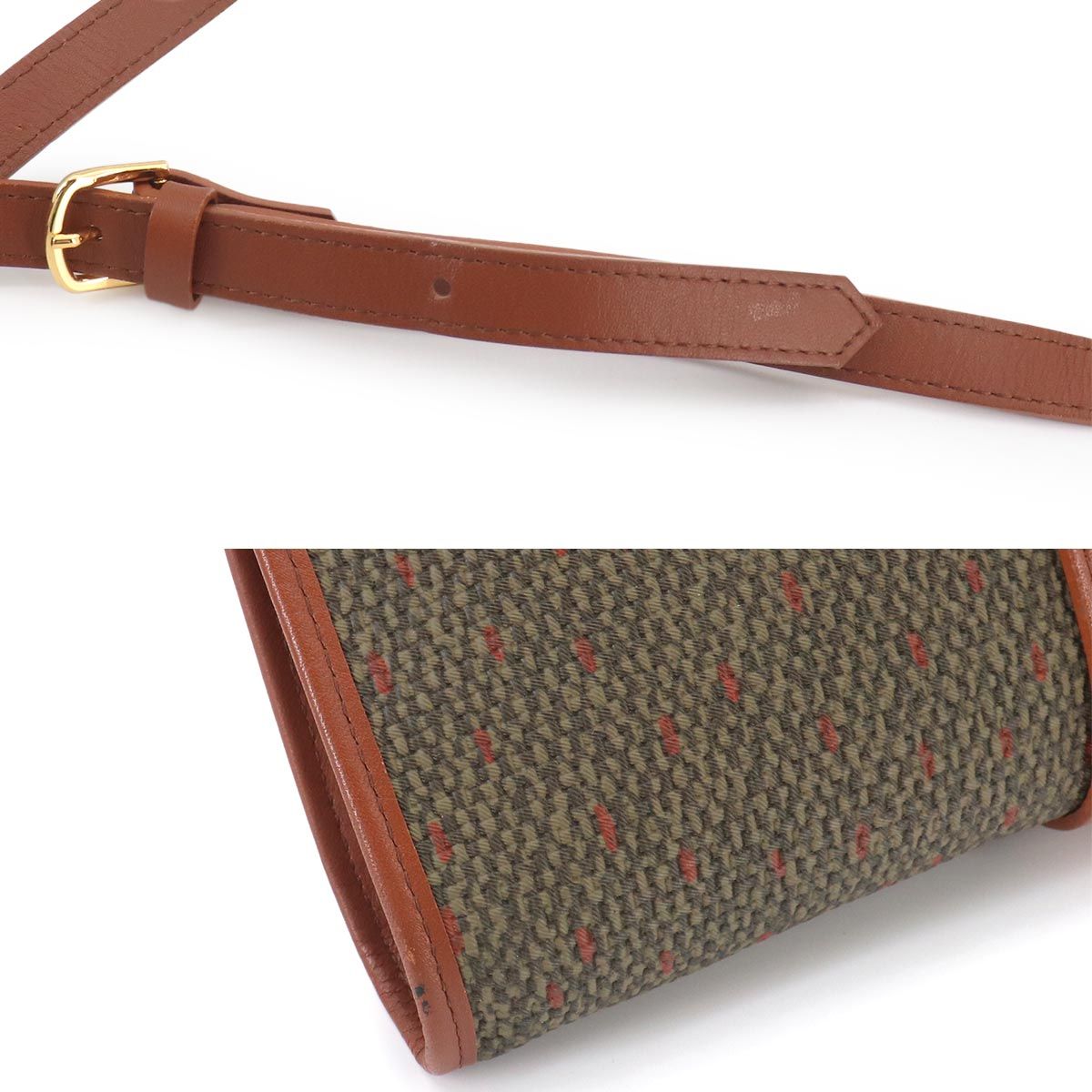 Saint Laurent 2-Way Shoulder Clutch Leather Brown Green Gold — view 9