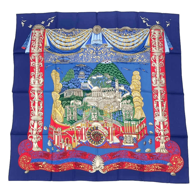 Hermes Carre 90 L Atlantide Atlantis Silk Scarf Navy