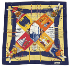 Hermes Carre 90 Carnaval de Venise Carnival of Venice Scarf Silk 100% Blue