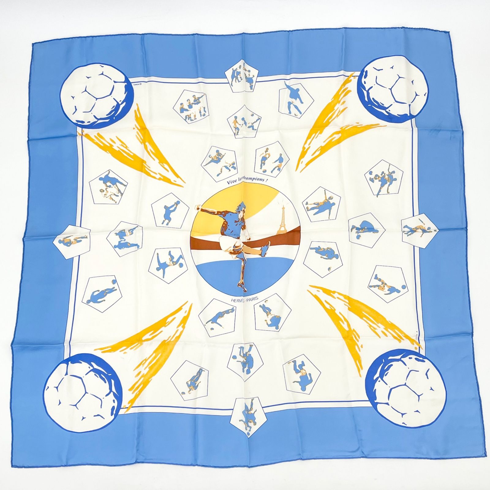Hermes Carre 90 Vive les Champion Viva Blue Scarf
