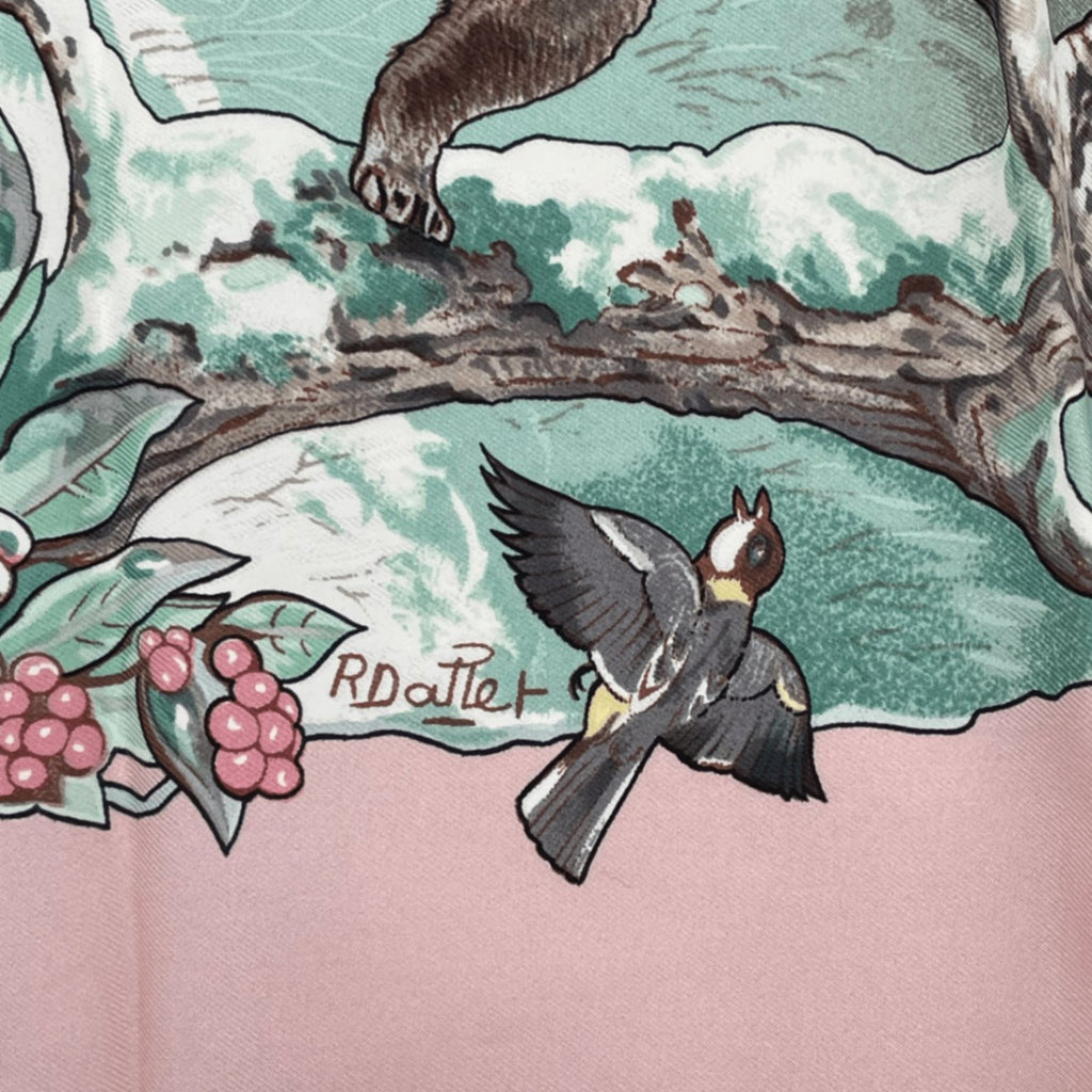 Hermes Carre 90 Les Quatre Saisons Four Seasons Brown Animal Flower Scarf Silk