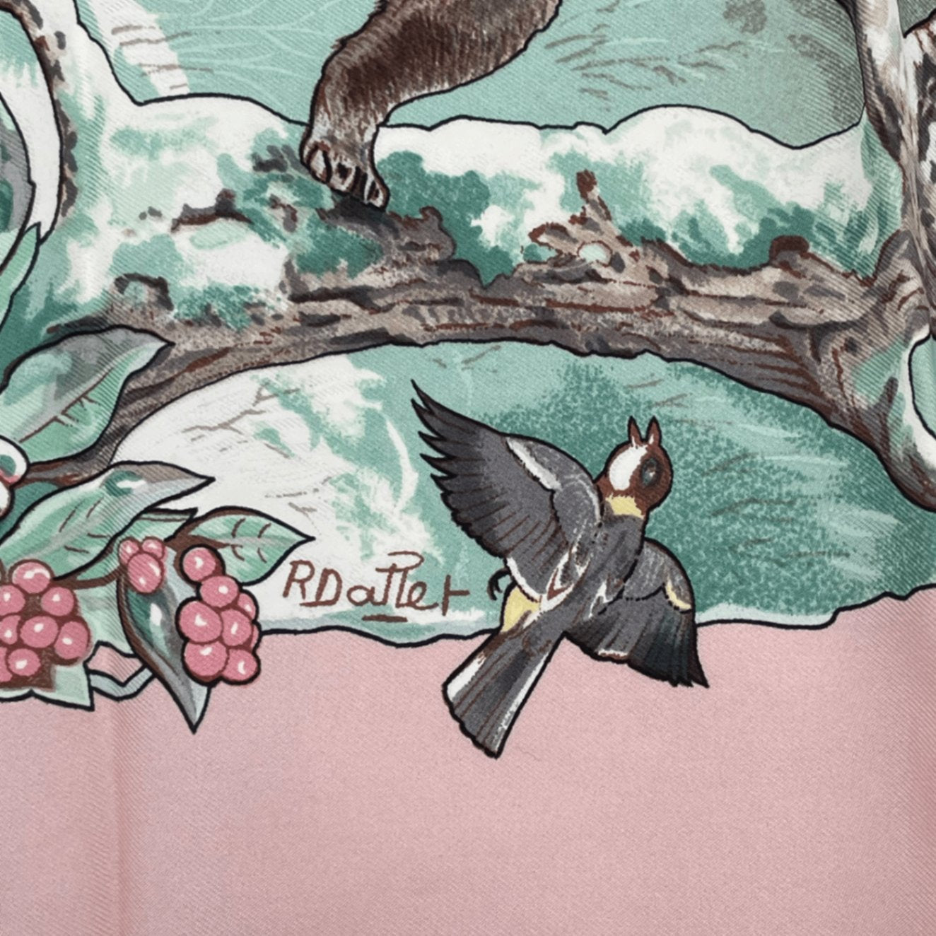Hermes Carre 90 Les Quatre Saisons Four Seasons Brown Animal Flower Scarf Silk