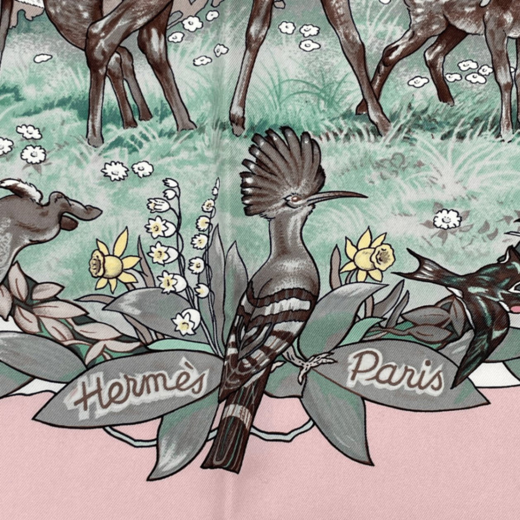 Hermes Carre 90 Les Quatre Saisons Four Seasons Brown Animal Flower Scarf Silk