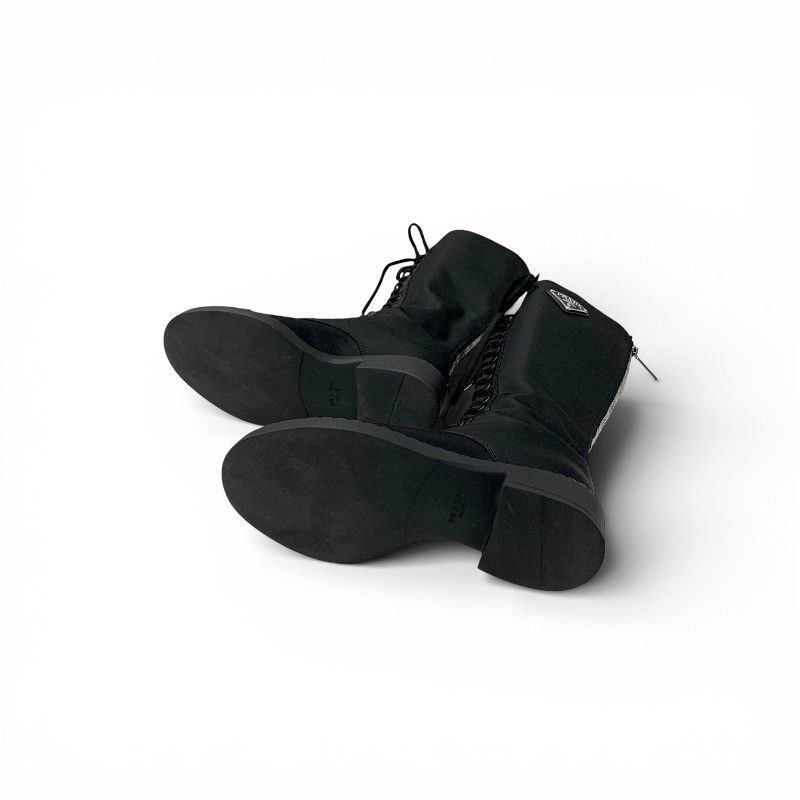 Prada Boots Long Shoes Nylon Leather Black Re-Nylon Triangle Logo Lace — view 6