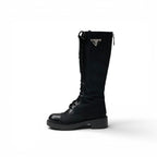 Prada Boots Long Shoes Nylon Leather Black Re-Nylon Triangle Logo Lace — view 3