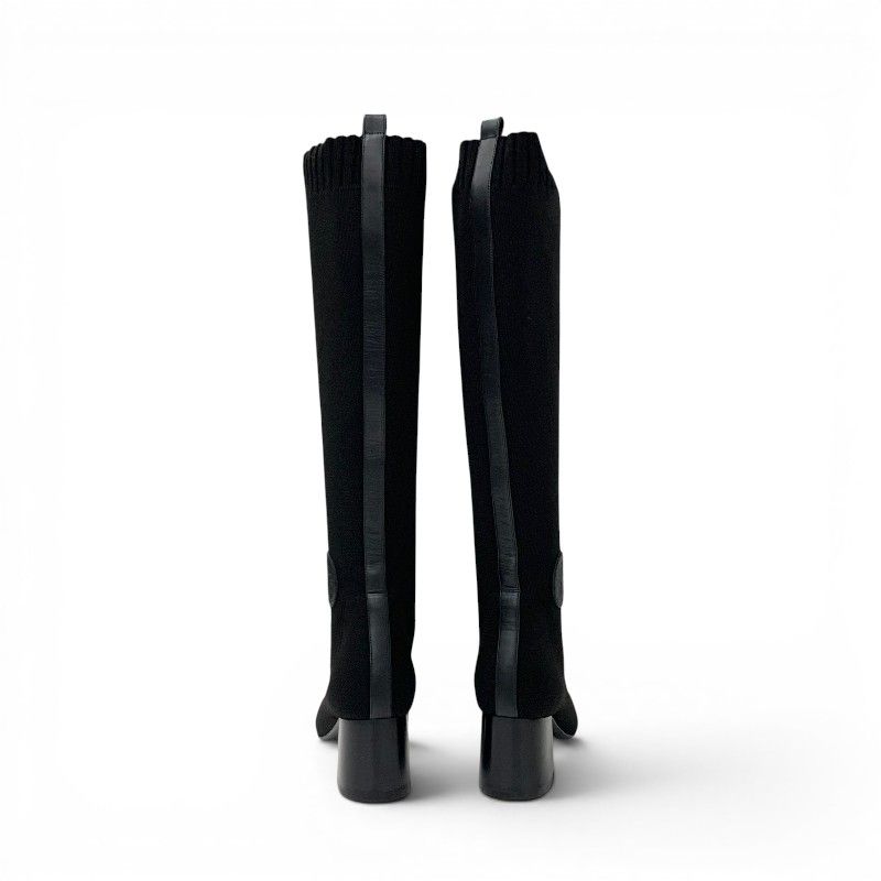 Hermes Fontaine Boots Long Shoes Fabric Leather Black Knit Exlibris — view 5