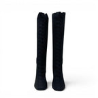 Hermes Fontaine Boots Long Shoes Fabric Leather Black Knit Exlibris — view 2