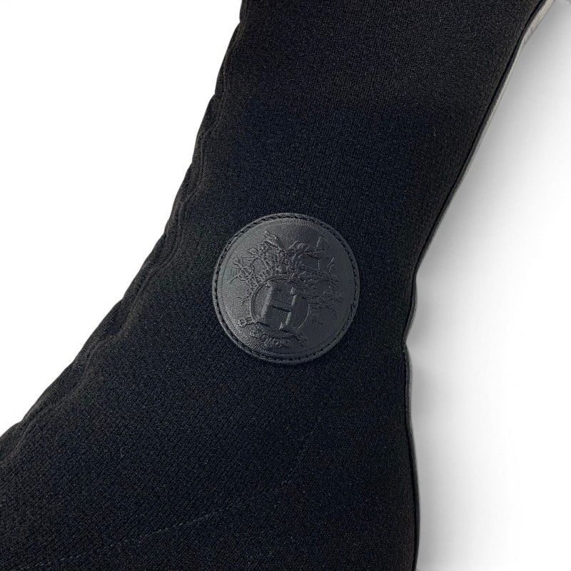 Hermes Fontaine Boots Long Shoes Fabric Leather Black Knit Exlibris — view 8