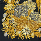 Hermes Carre 90 Passiflores Passion Flower Black Silk 100% Scarf