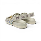 Gucci Double Sandals Shoes Fabric Leather Ivory Multicolor GG Marmont Rhinestone — view 4