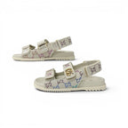 Gucci Double Sandals Shoes Fabric Leather Ivory Multicolor GG Marmont Rhinestone — view 3