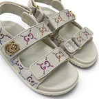 Gucci Double Sandals Shoes Fabric Leather Ivory Multicolor GG Marmont Rhinestone — view 9