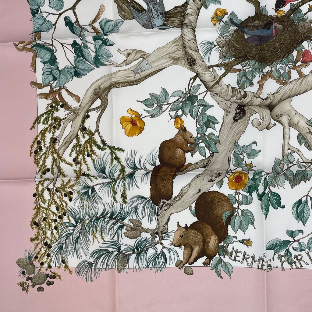 Hermes Carre 90 AU Coeur Des Bois in the Forest Scarf Silk Pink — view 5