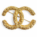 Chanel Vintage CC Logo Lava Brooch Gold