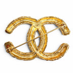 Chanel Vintage CC Logo Lava Brooch Gold — view 3