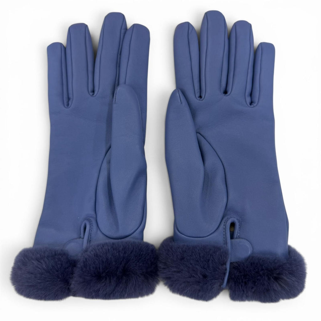 Hermes Kelly Gloves Lambskin Mink Gold Leather Blue 7.5 — view 5