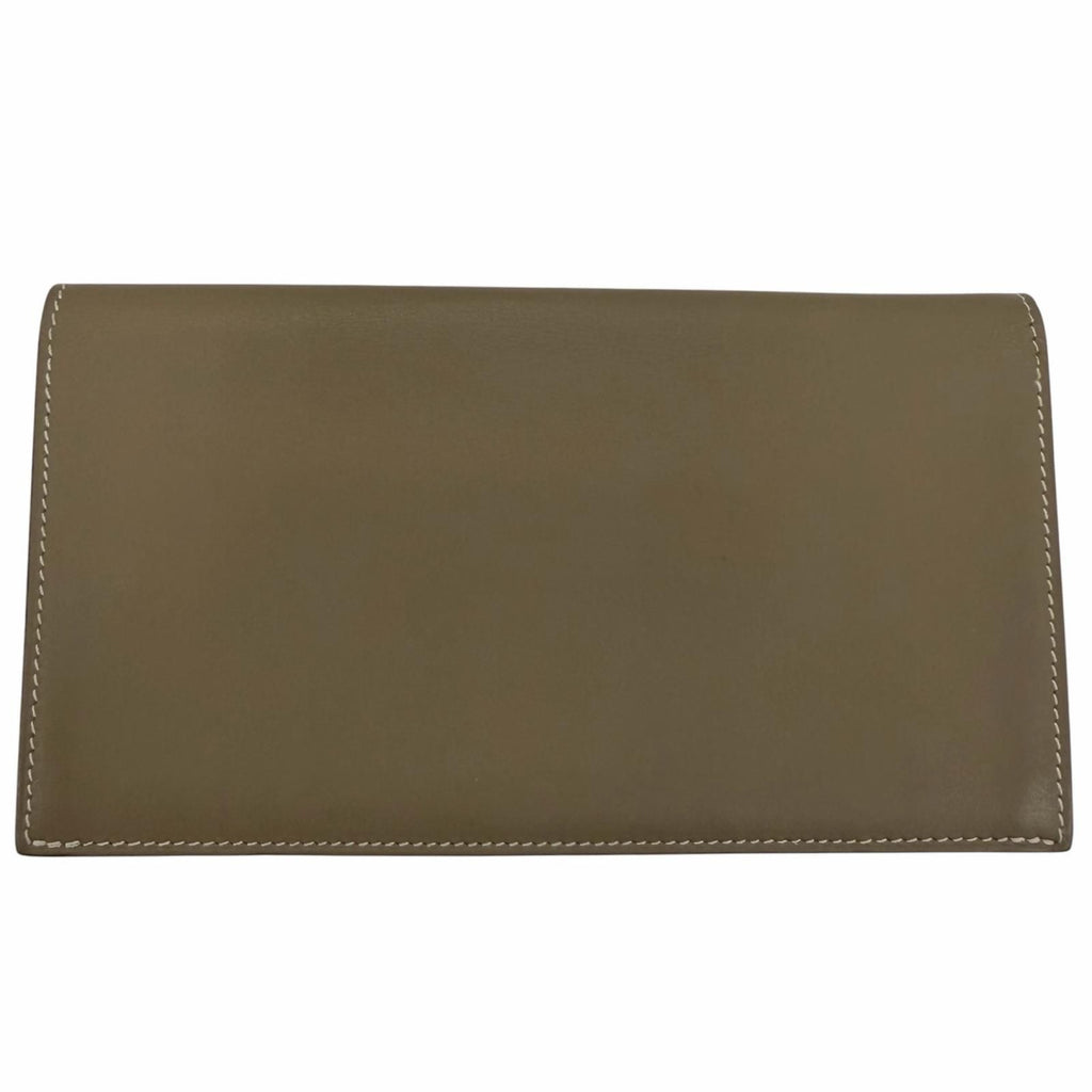 Hermes Citizen Twill Long Silk Etoupe Silver Leather Wallet
