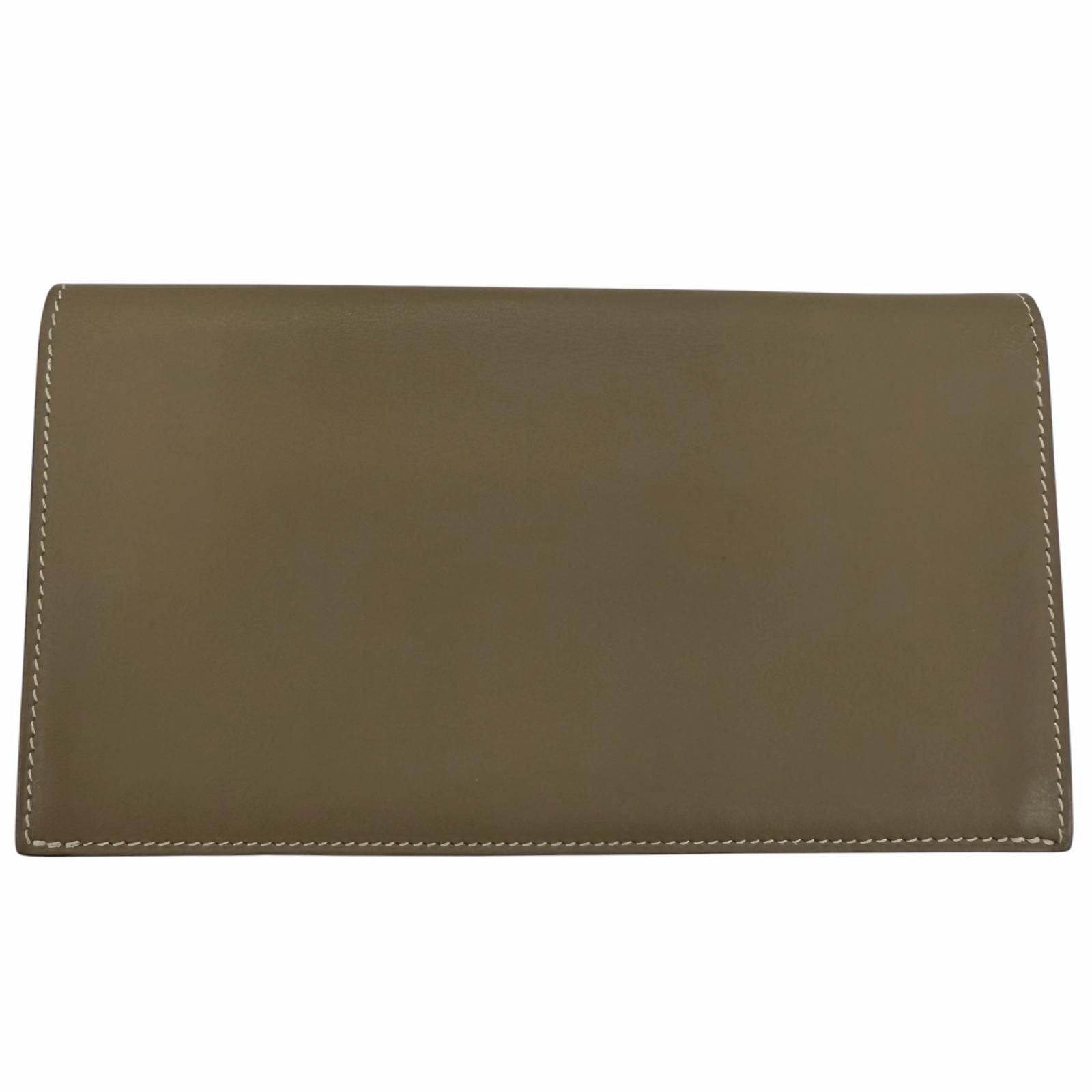 Hermes Citizen Twill Long Silk Etoupe Silver Leather Wallet