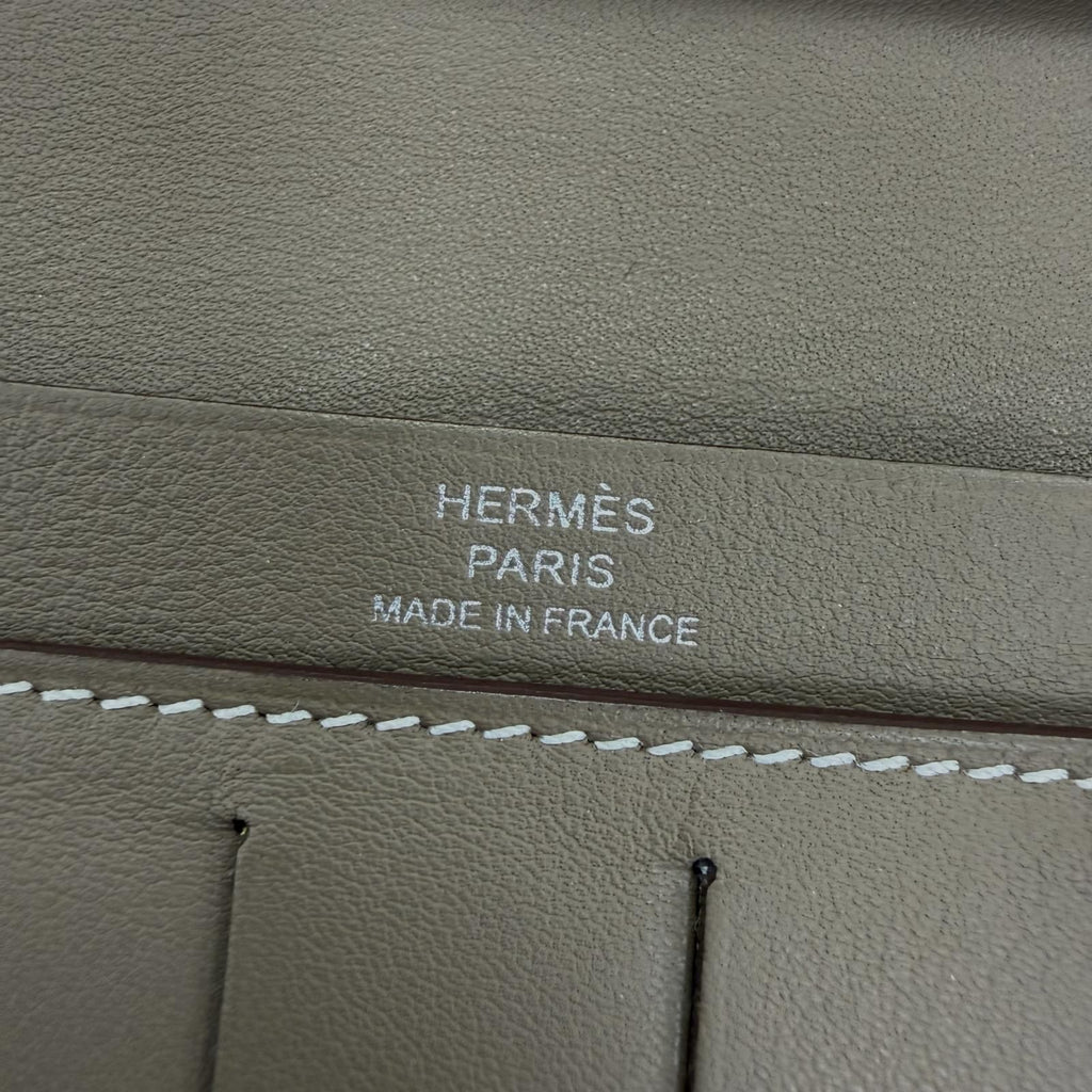 Hermes Citizen Twill Long Silk Etoupe Silver Leather Wallet — view 9