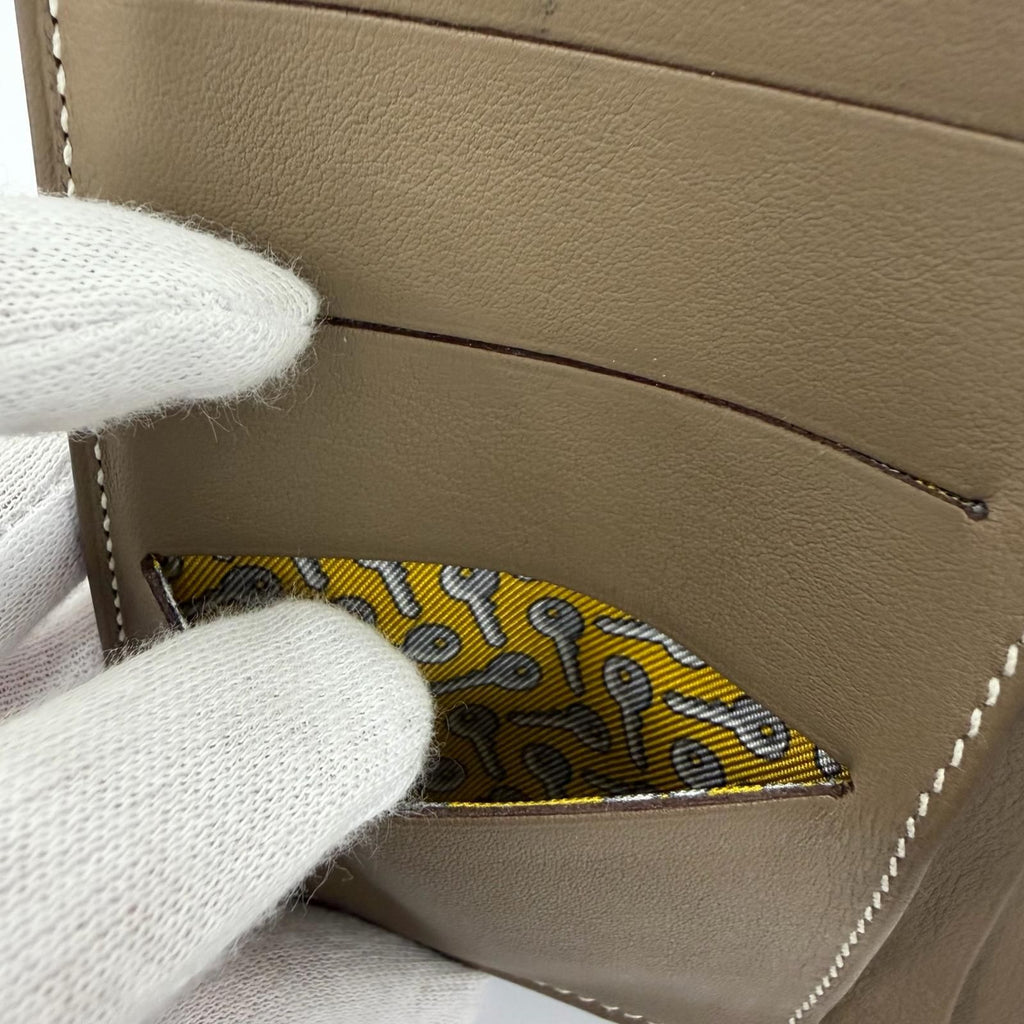 Hermes Citizen Twill Long Silk Etoupe Silver Leather Wallet — view 7