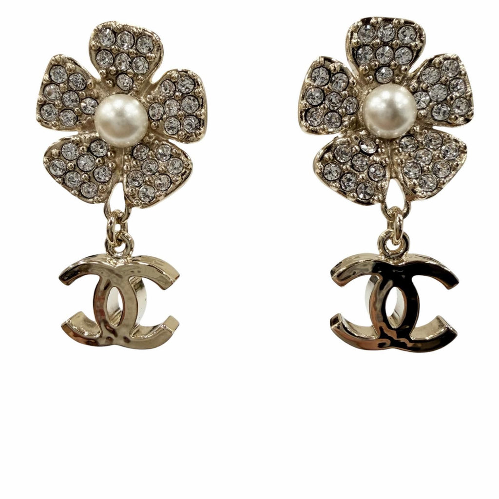 Chanel CC Logo Pearl Bijou Flower Earrings Gold
