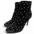 Chanel Suede Leather CC Logo Pearl Decoration Ankle Boots Black