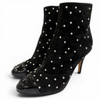 Chanel Suede Leather CC Logo Pearl Decoration Ankle Boots Black