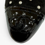 Chanel Suede Leather CC Logo Pearl Decoration Ankle Boots Black — view 9