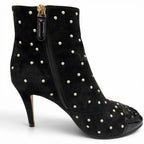 Chanel Suede Leather CC Logo Pearl Decoration Ankle Boots Black — view 6