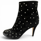 Chanel Suede Leather CC Logo Pearl Decoration Ankle Boots Black — view 5