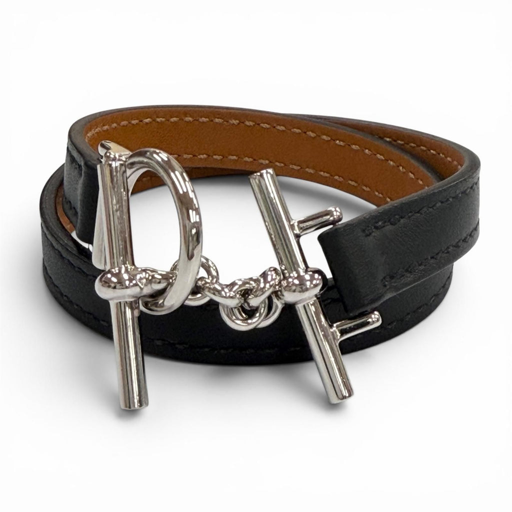Hermes Croisier Double Tour Leather Silver Purchased in May Bracelet Black